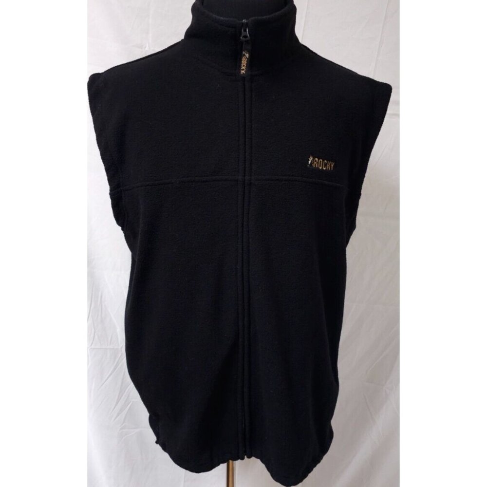 Rocky Men's Large Black Fleece Full Zip Pockets Embroidered Logo Jacket Vest